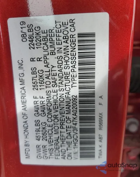 2019 Honda Accord Hybrid Ex z USA, uszkodzony, nr VIN 1HGCV3F47KA020092